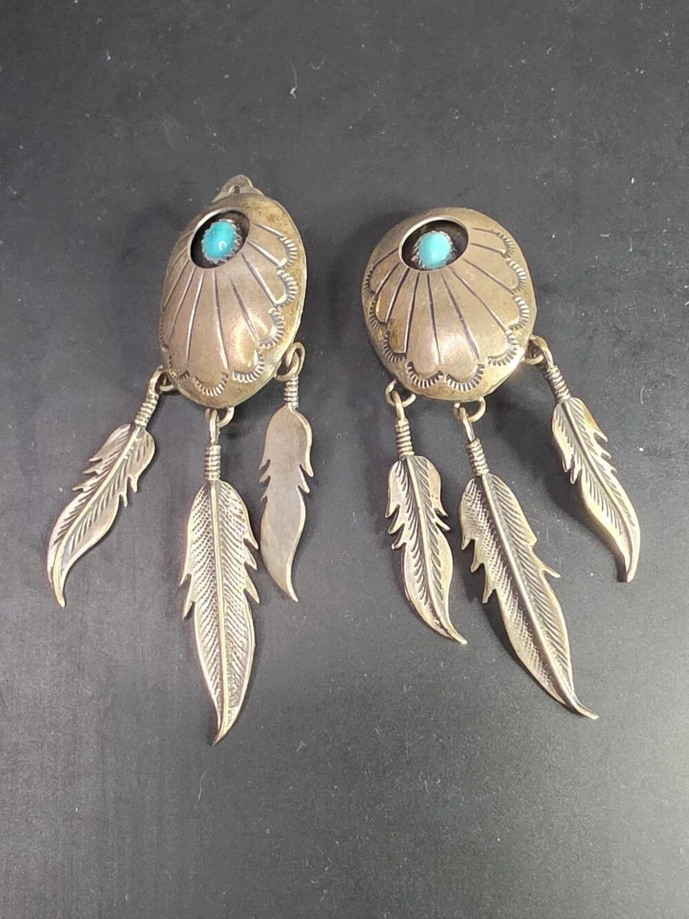 Turquoise Accent Feather Drop Earrings - Women Jewelry